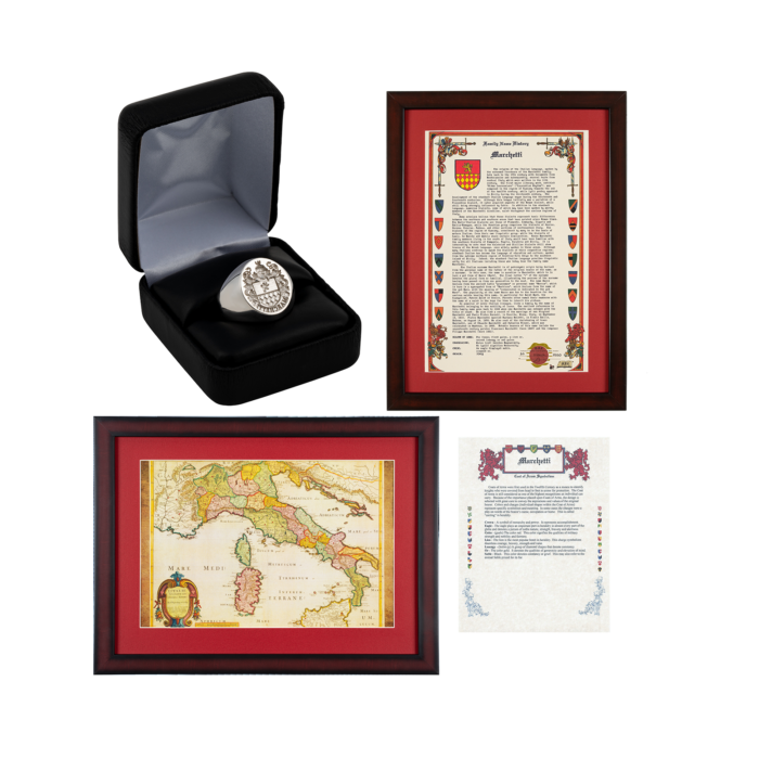 Family Reversed Coat of Arms Ring & Map Set