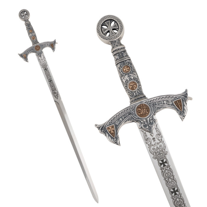 Knights Templar Sword – Silver sword replica celebrating the Knights Templar, featuring detailed craftsmanship and historical significance.