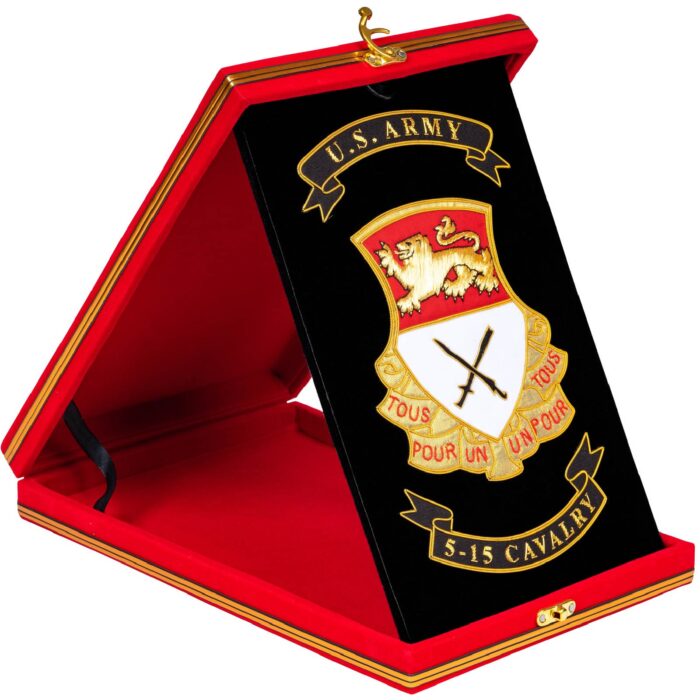 My Lineage Military Service Commemorative Display: Handcrafted display featuring your military insignia and family coat of arms, elegantly framed in cherry wood with full explanations