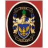 Single Embroidery Set – Elegant family coat of arms embroidered on velvet, displayed in a wooden frame with double matting